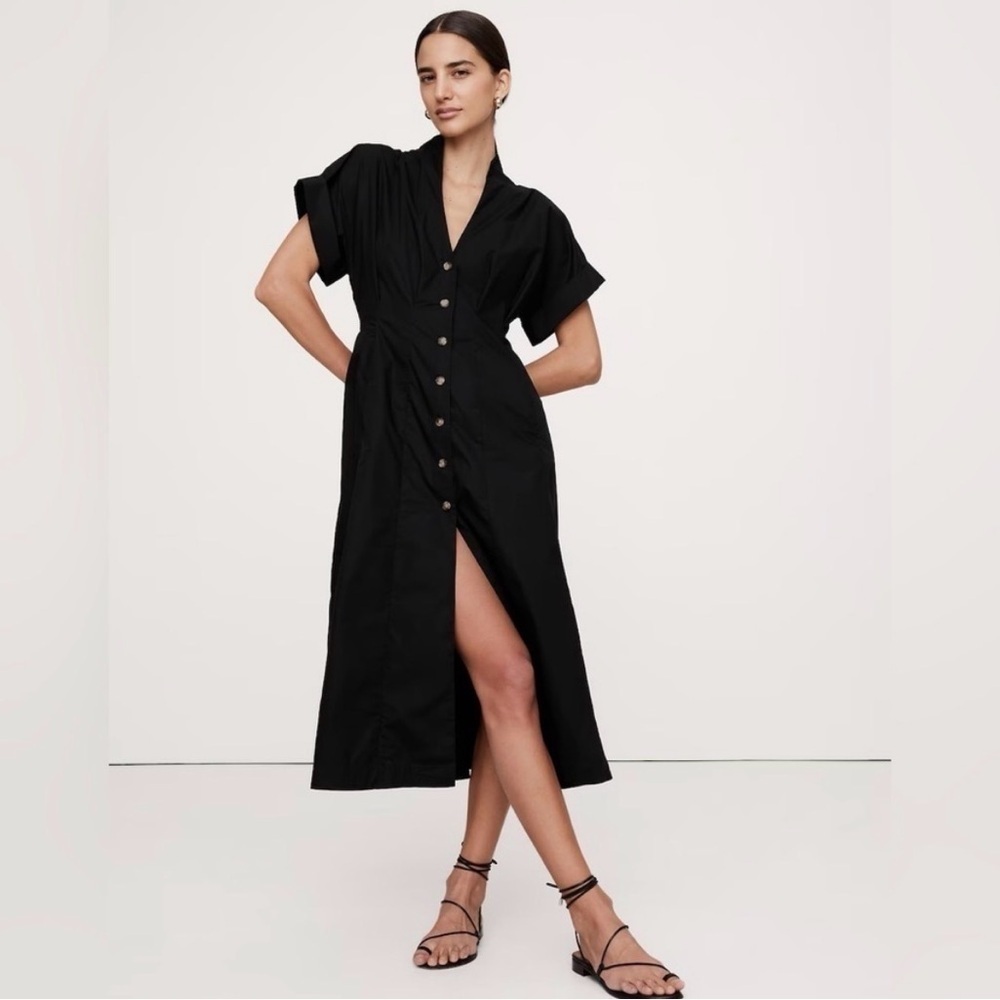 NWT Banana Republic Black Cotton Poplin Shirt Dress Size 6. (#743561)
